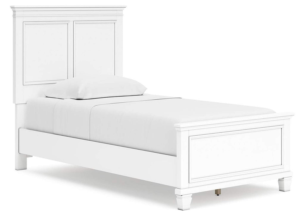 Fortman Twin Panel Bed with Mirrored Dresser and Chest angled view