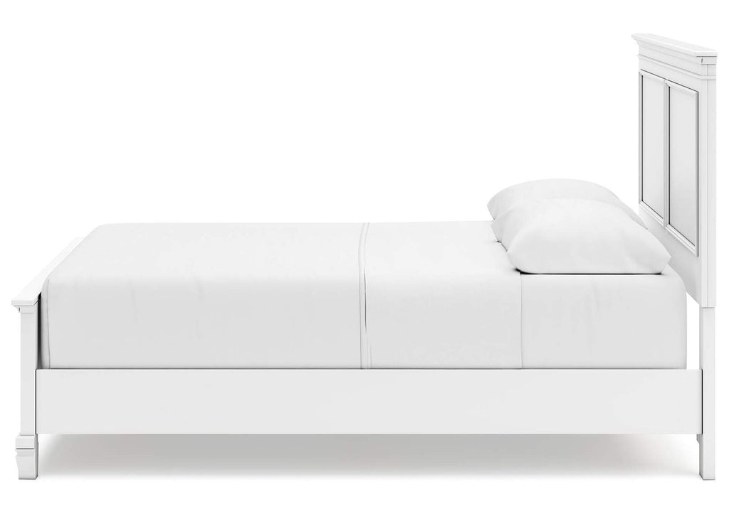 Fortman Queen Panel Bed with Mirrored Dresser, Chest and Nightstand side view