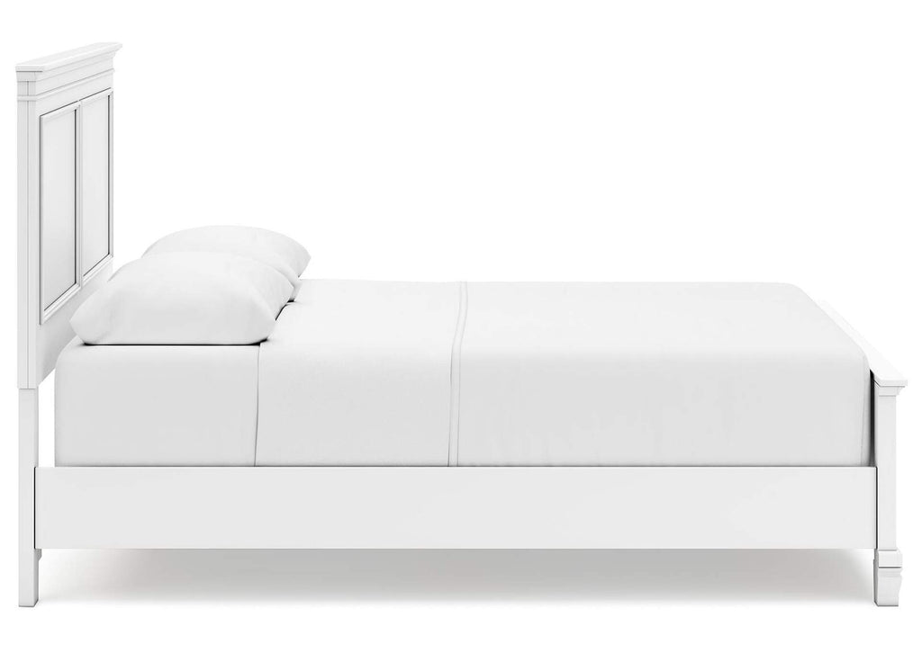 Fortman Queen Panel Bed with Mirrored Dresser and Chest side view