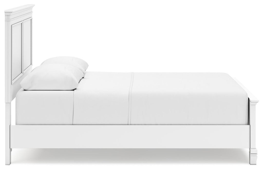 Fortman Queen Panel Bed in White, side view