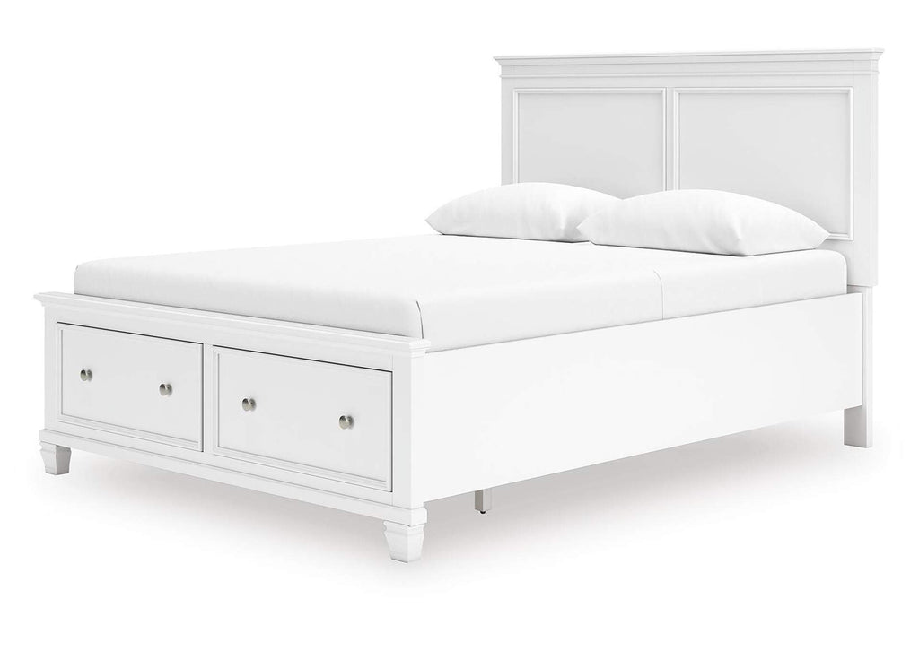 Fortman Queen Panel Storage Bed with Mirrored Dresser and Nightstand angled view