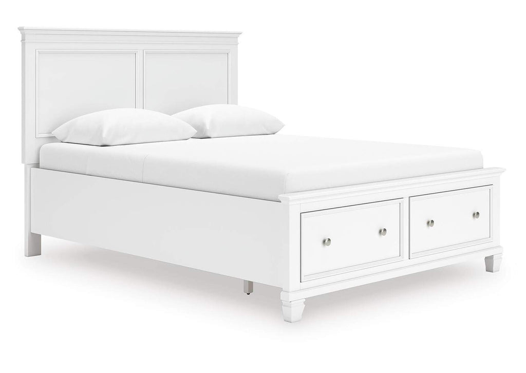 Fortman Queen Panel Storage Bed with Mirrored Dresser and Nightstand angled view
