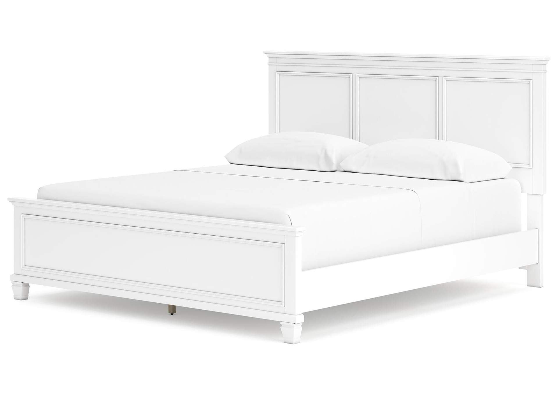 Fortman California King Panel Bed with Mirrored Dresser and 2 Nightstands angled view