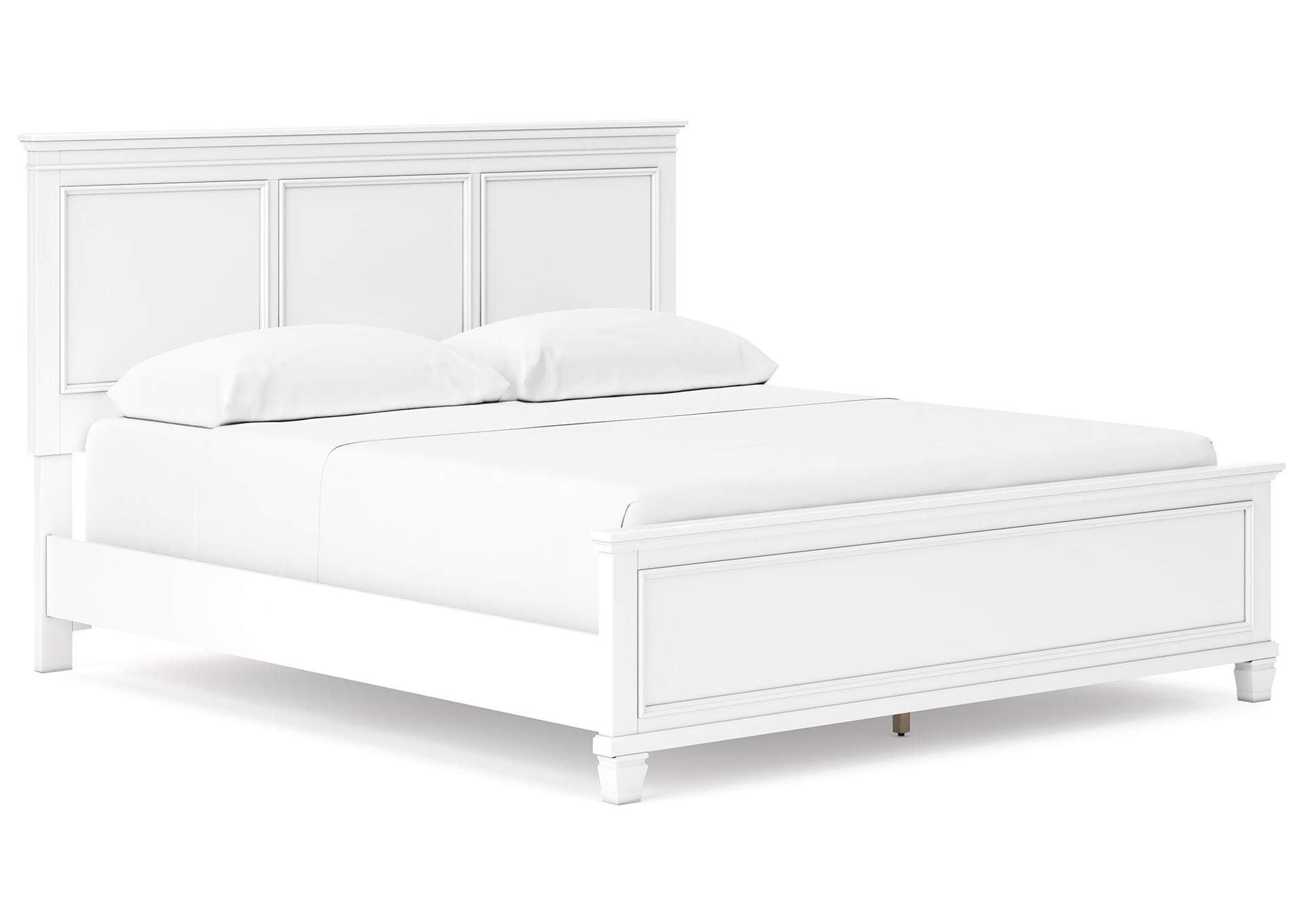 Fortman California King Panel Bed with Mirrored Dresser and Chest angled view