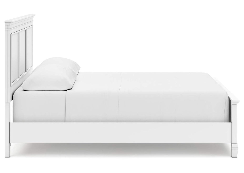 Fortman California King Panel Bed with Mirrored Dresser side view