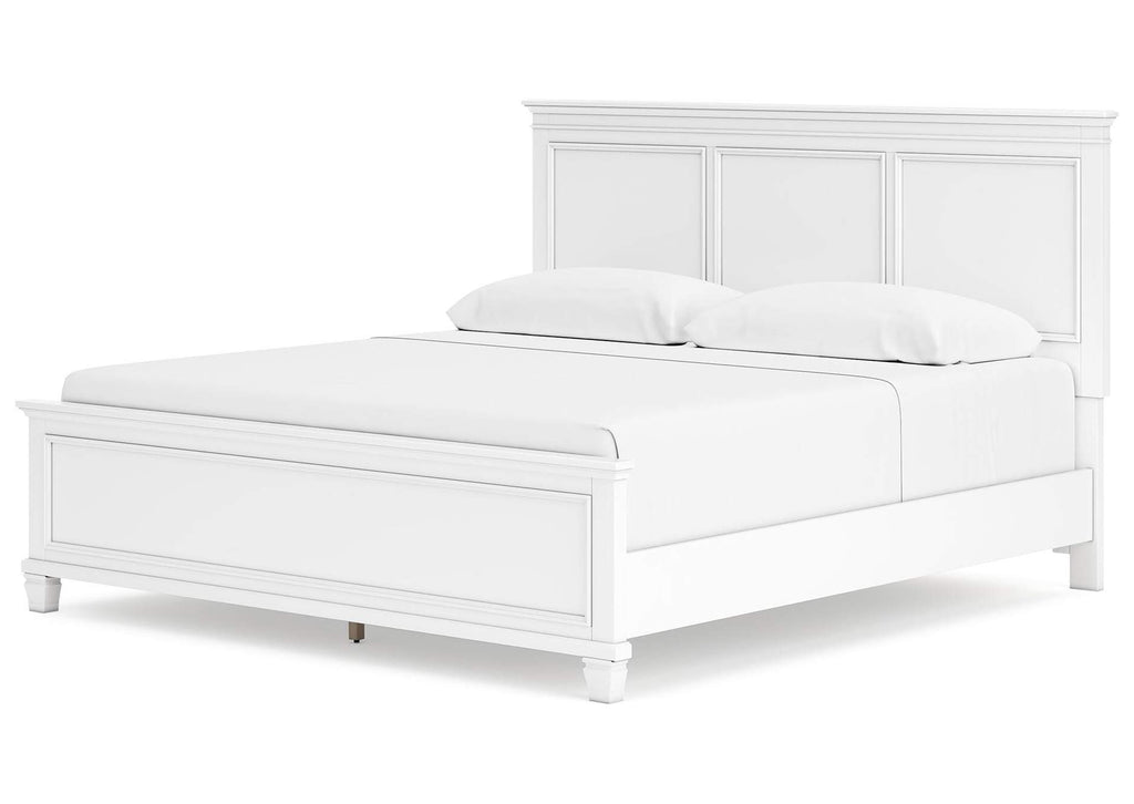 Fortman King Panel Bed with Mirrored Dresser and Chest angled view