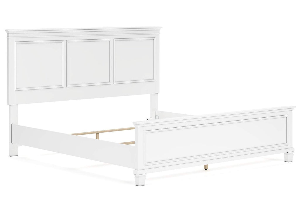 Fortman King Panel Bed with Mirrored Dresser angled view