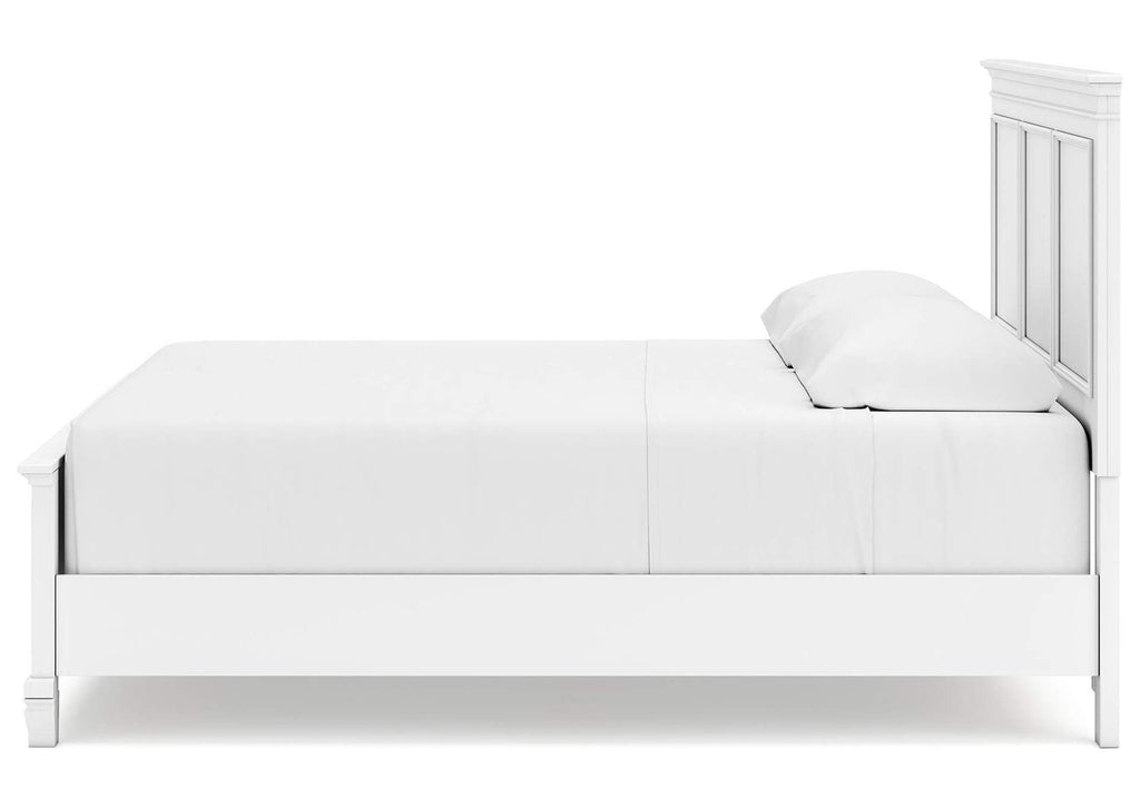 Fortman King Panel Bed with Mirrored Dresser and 2 Nightstands side view