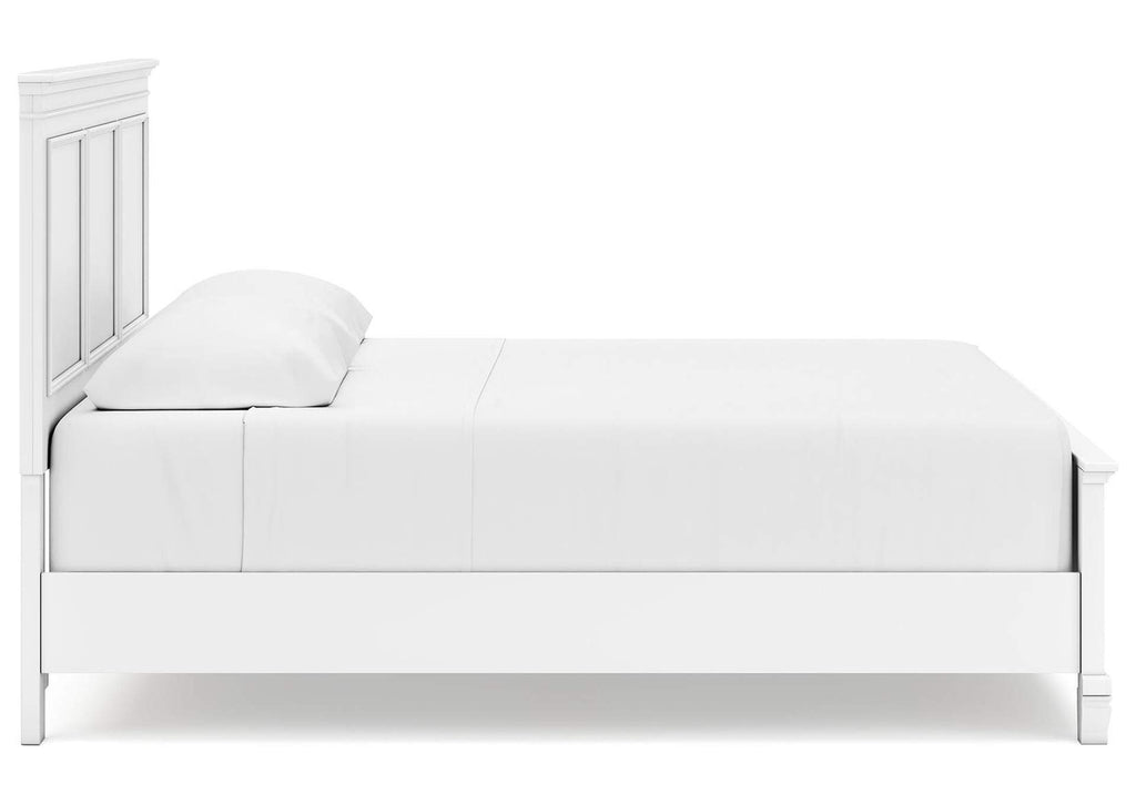 Fortman King Panel Bed with Mirrored Dresser, Chest and Nightstand side view