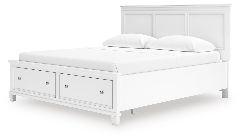 Fortman California King Panel Storage Bed in White, angle view