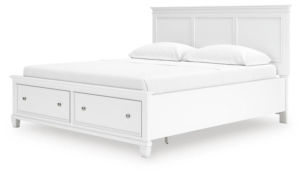 Fortman California King Panel Storage Bed in White, angle view