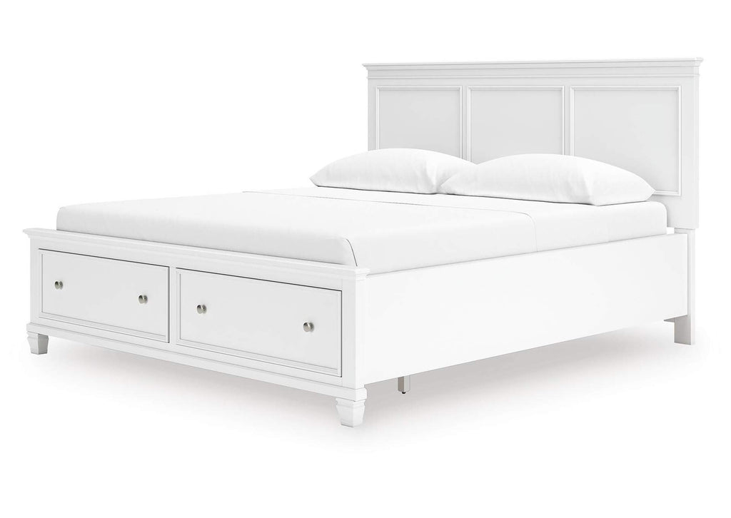 Fortman California King Panel Storage Bed, Dresser and Nightstand angled view