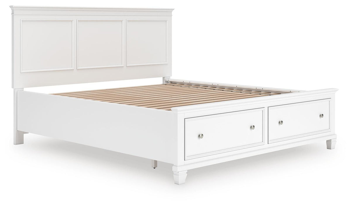 Fortman California King Panel Storage Bed in White, angle view