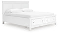 Fortman California King Panel Storage Bed in White, angle view