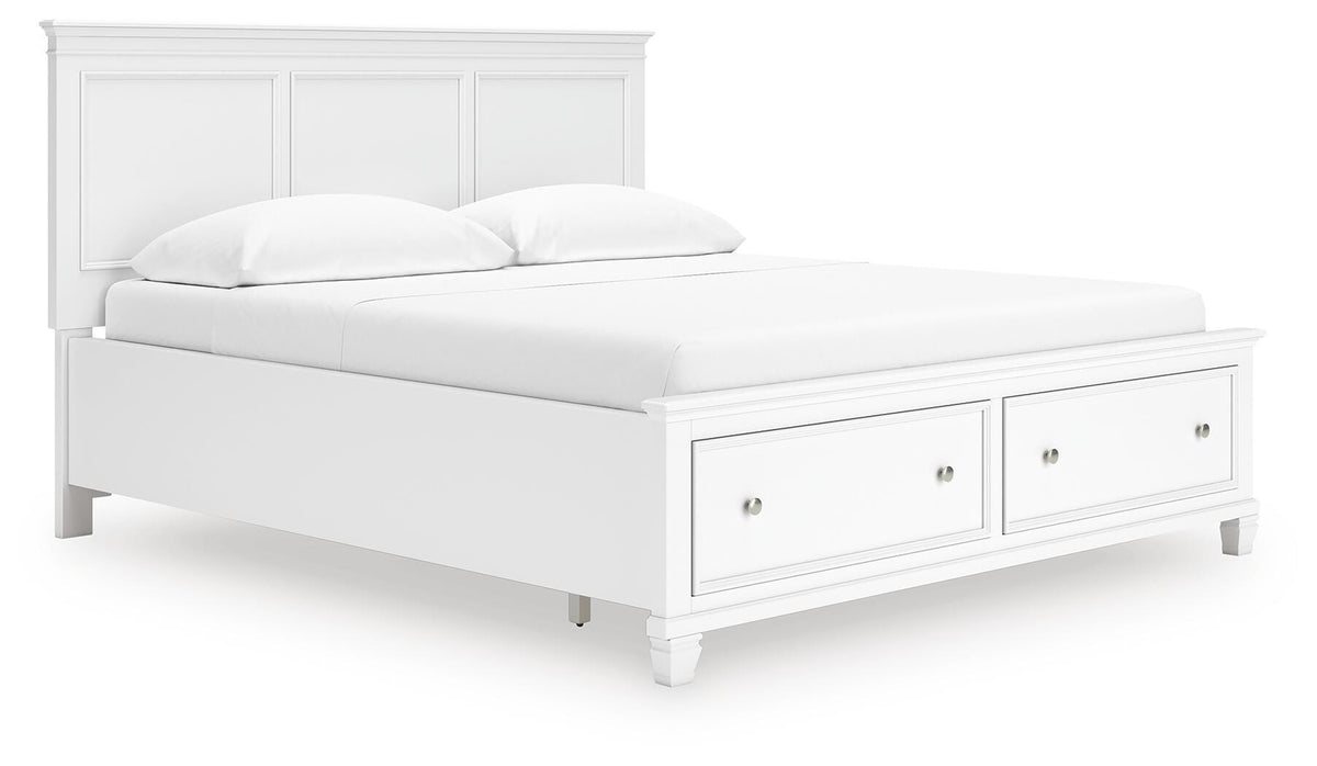 Fortman California King Panel Storage Bed in White, angle view
