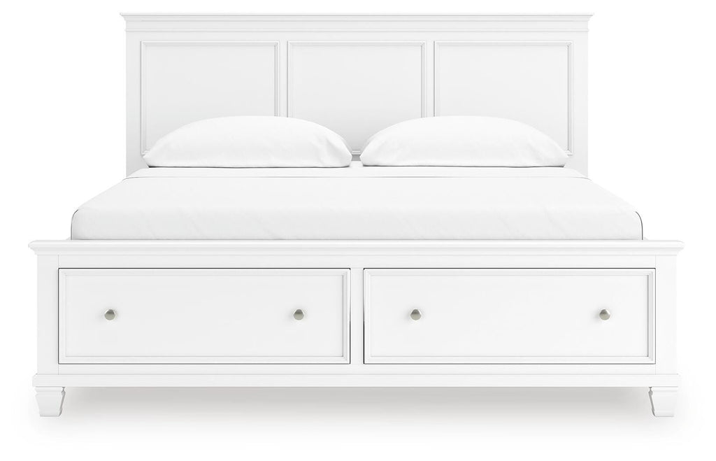 Fortman California King Panel Storage Bed in White, front view