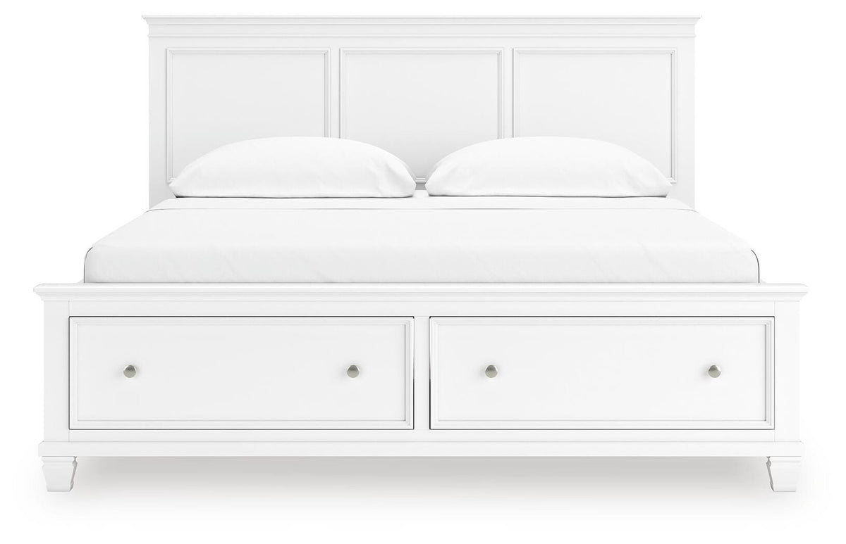 Fortman California King Panel Storage Bed in White, front view