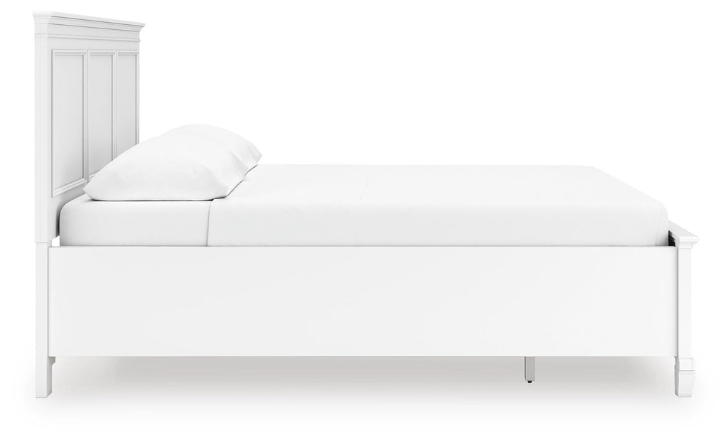Fortman California King Panel Storage Bed in White, side view