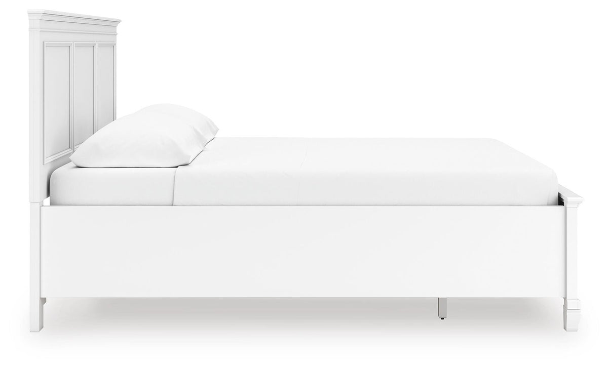 Fortman California King Panel Storage Bed in White, side view