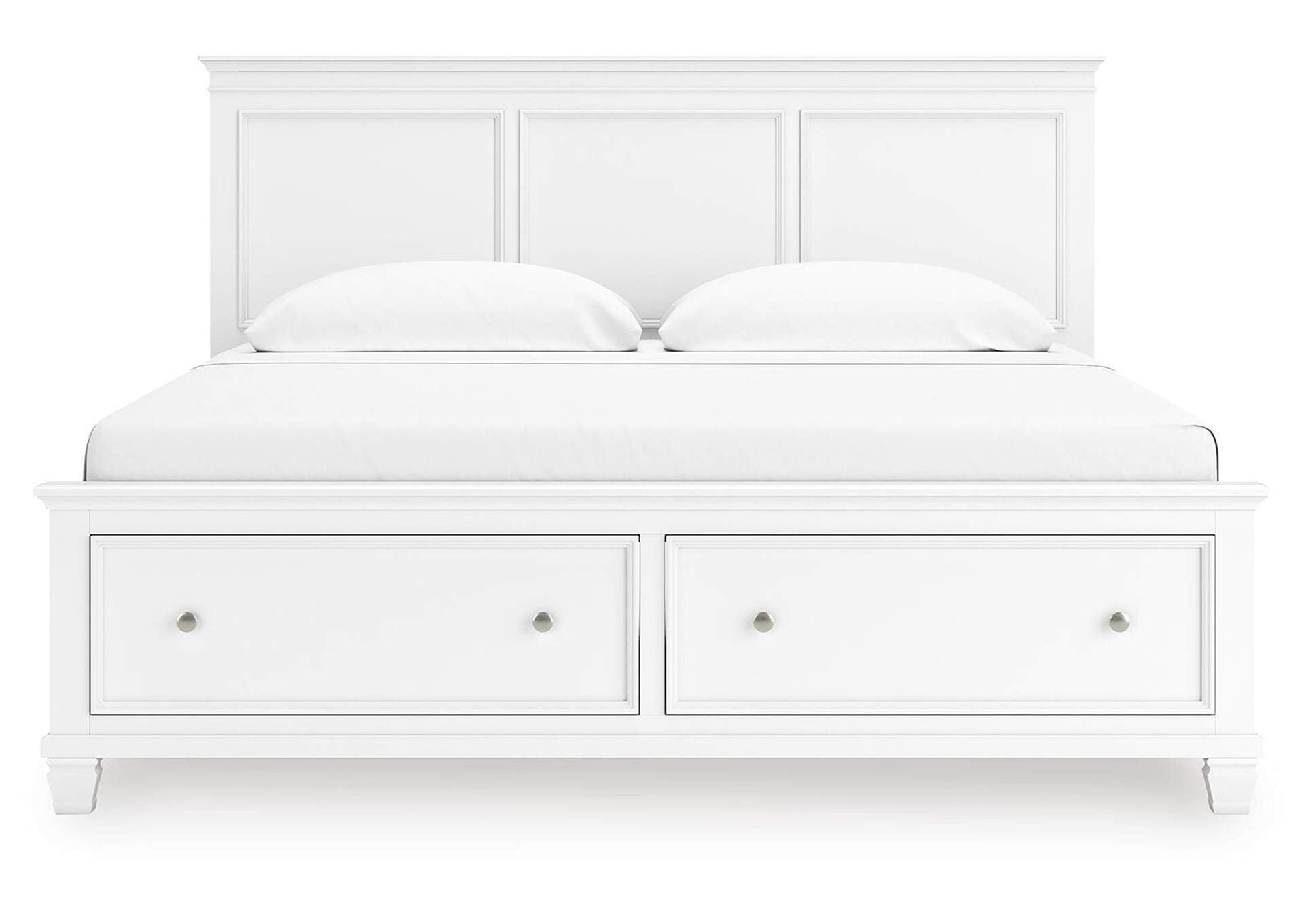 Fortman King Panel Storage Bed, Dresser and Nightstand front view
