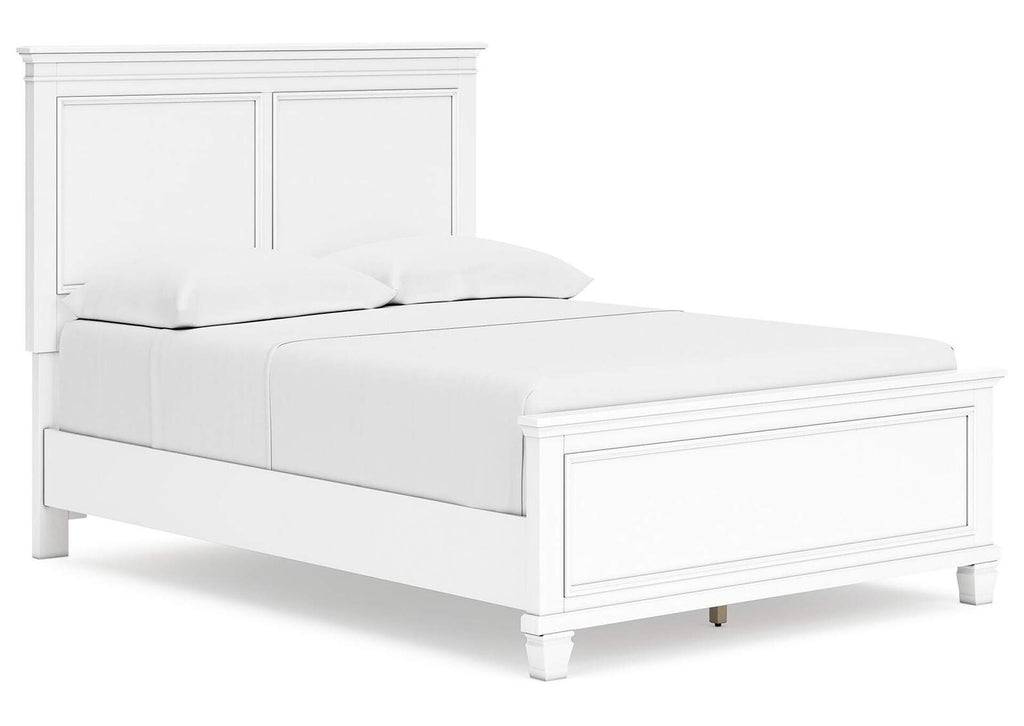 Fortman Full Panel Bed with Mirrored Dresser and Chest angled view