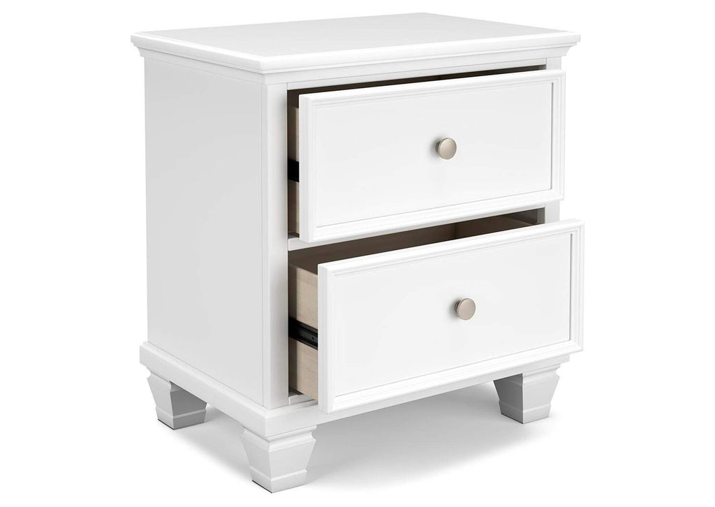 Fortman California King Panel Bed with Mirrored Dresser, Chest and Nightstand angled view