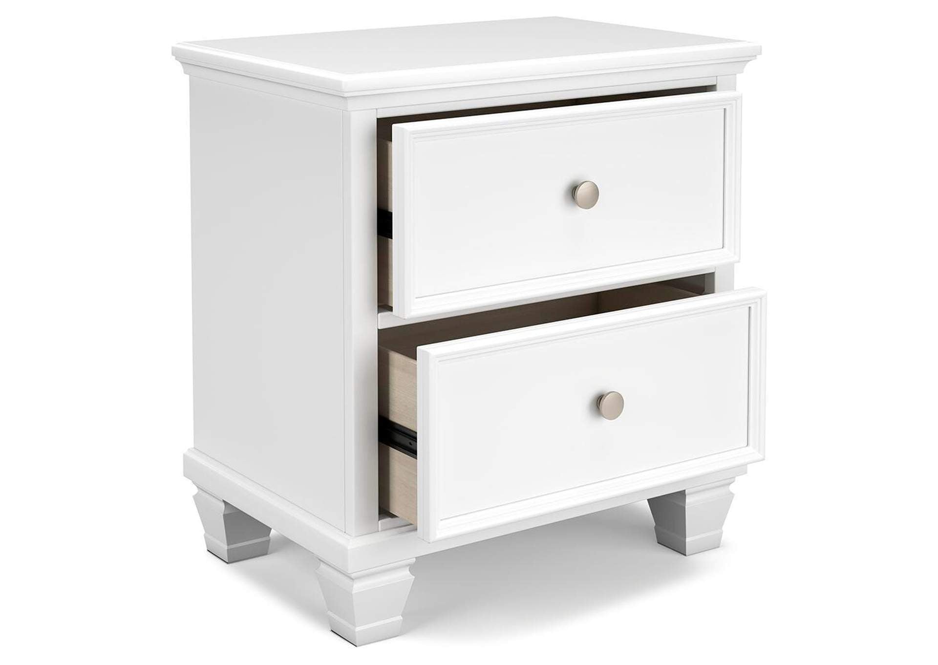 Fortman California King Panel Bed with Mirrored Dresser and 2 Nightstands angled view