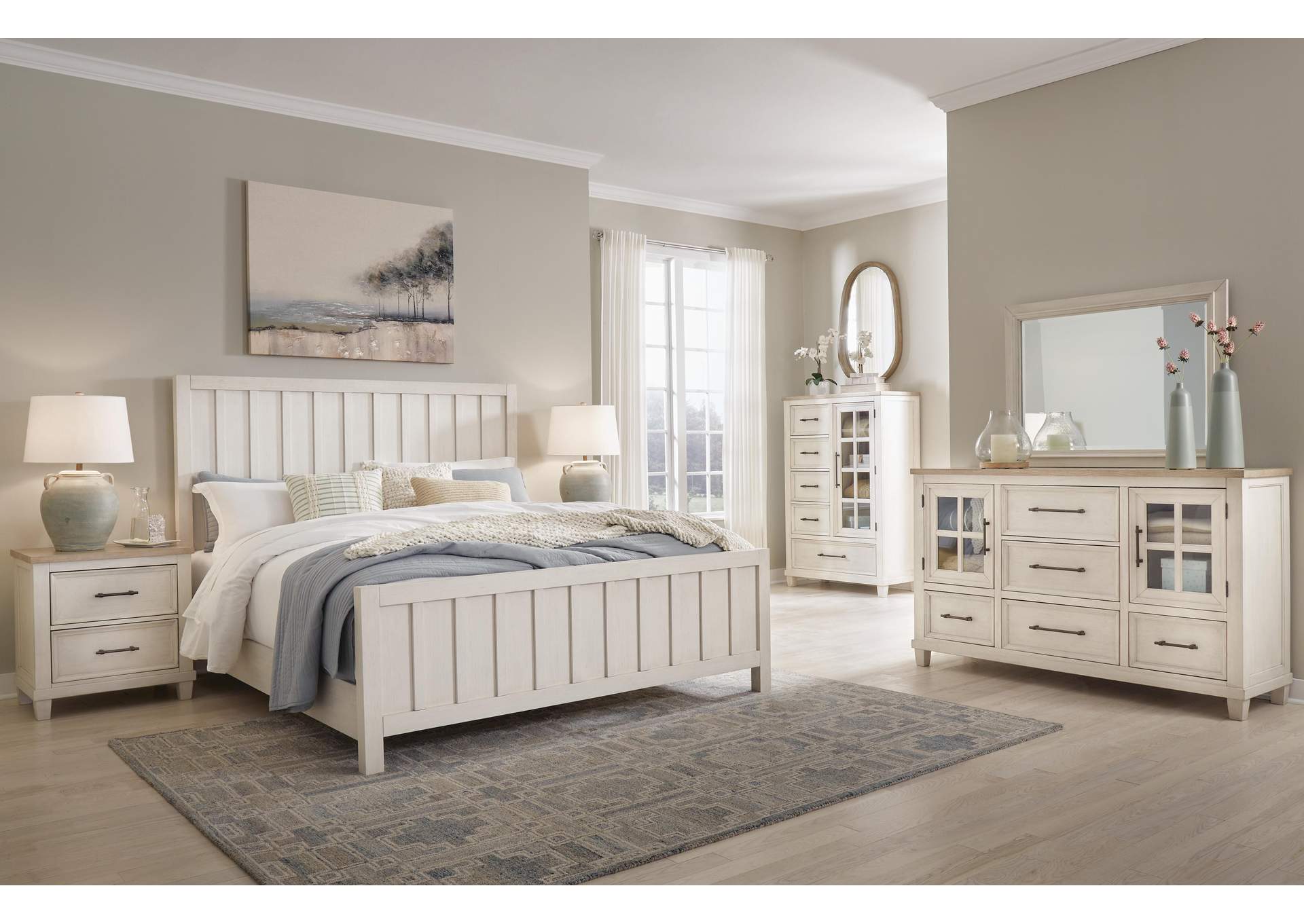 Shaybrock King Panel Bed, Dresser, Mirror and Nightstand