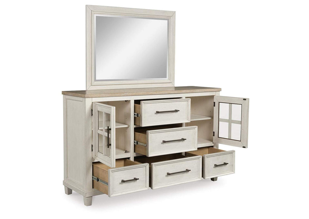 Shaybrock King Panel Bed, Dresser, Mirror and Nightstand angled view