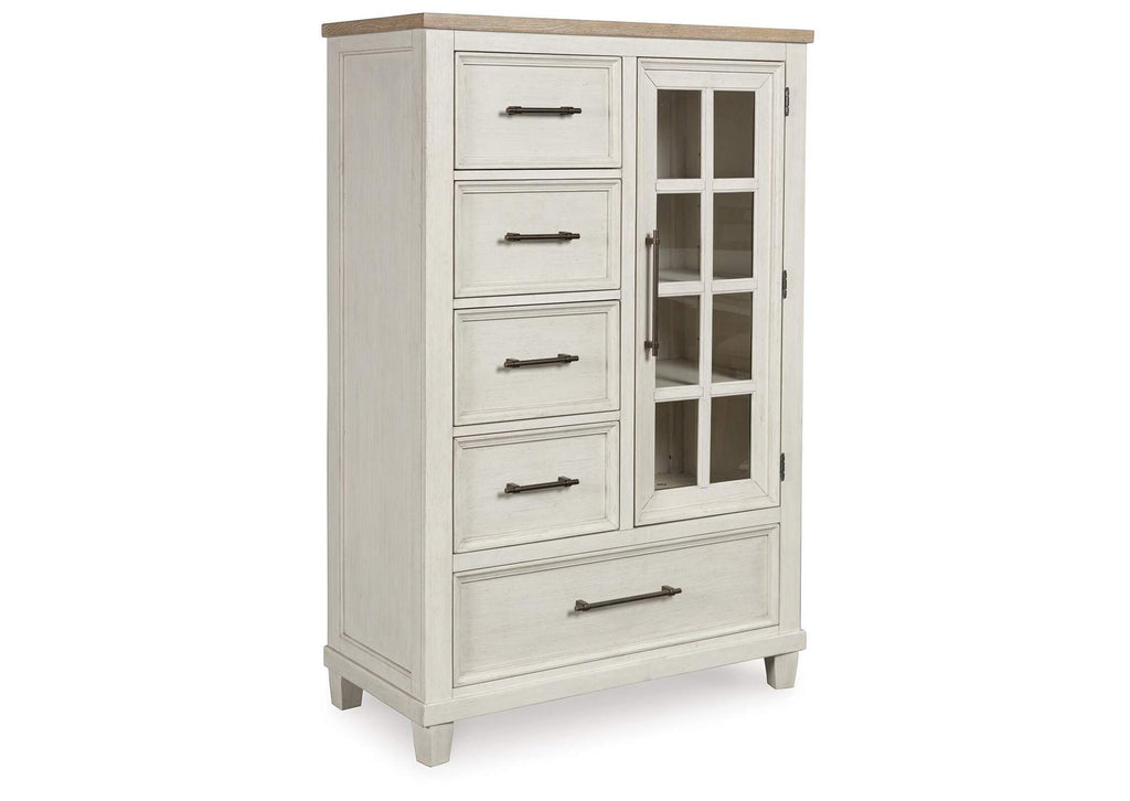 Shaybrock Queen Panel Bed, Dresser, Mirror, Chest and Nightstand angled view