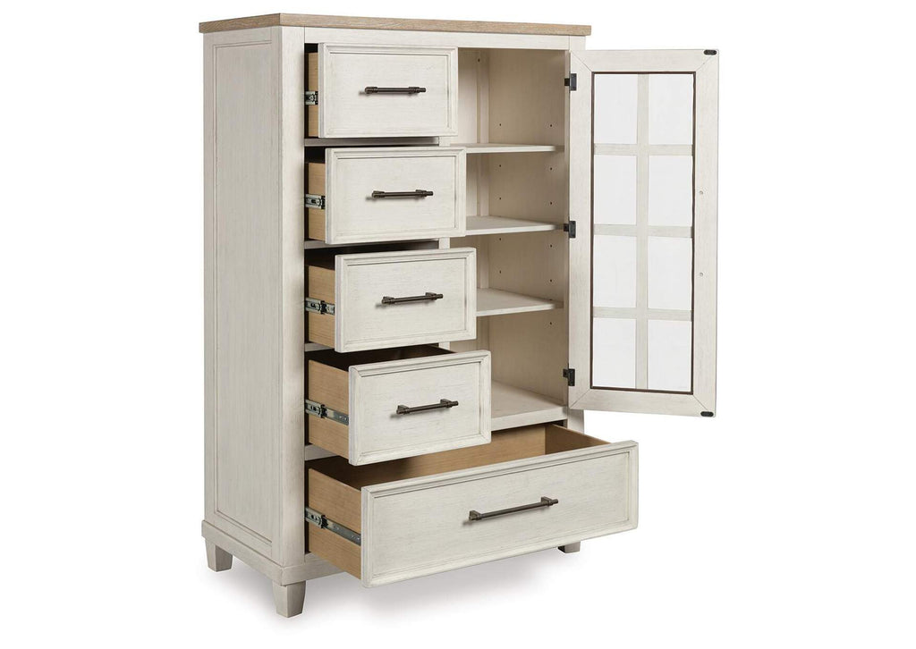 Shaybrock Queen Panel Bed, Dresser, Mirror, Chest and Nightstand angled view