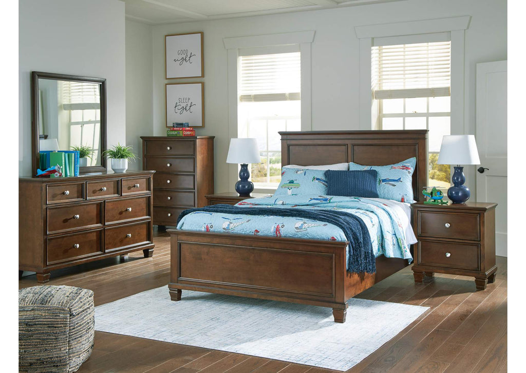 Danabrin Full Panel Bed with Mirrored Dresser and 2 Nightstands