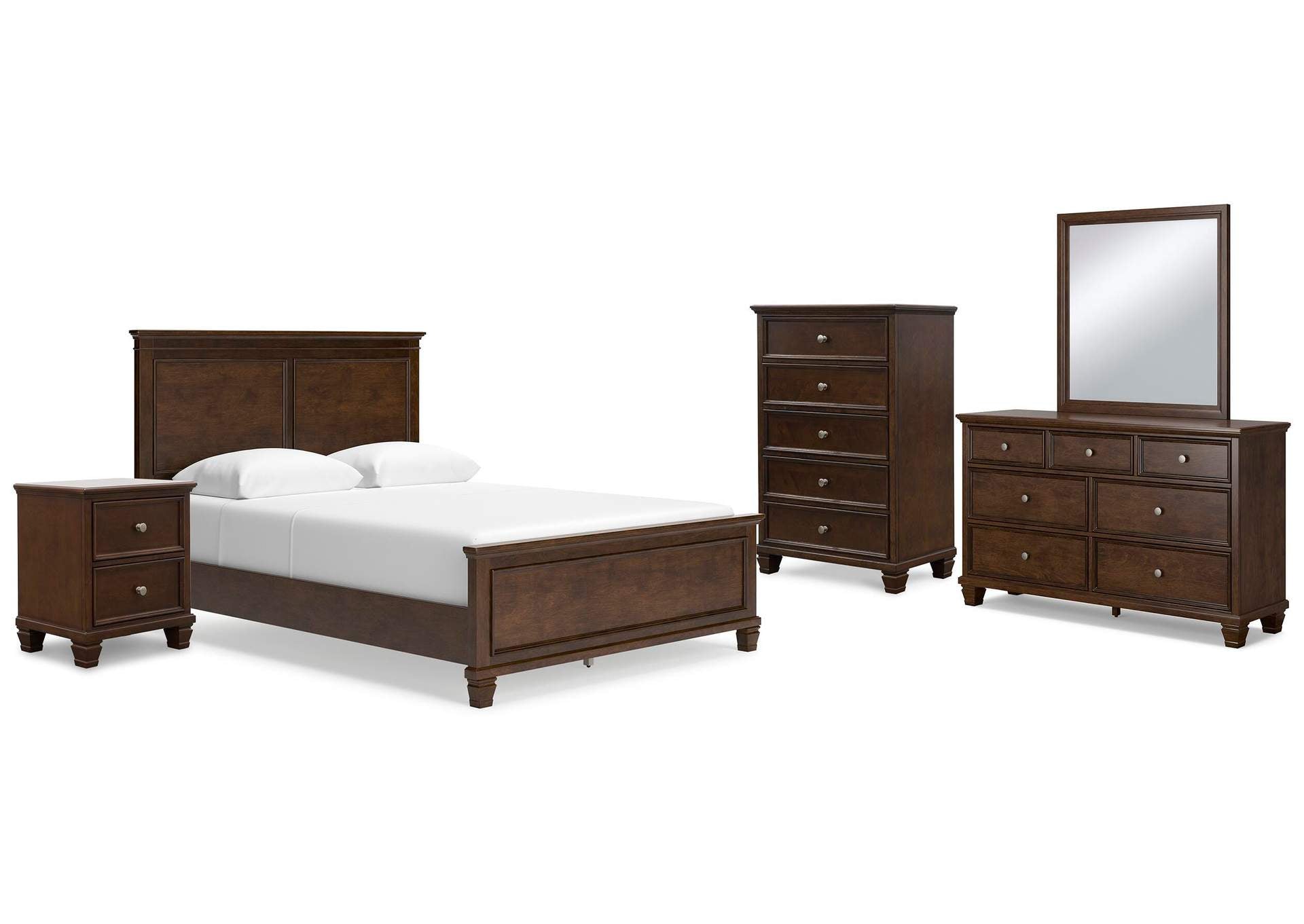 Danabrin Queen Panel Bed with Mirrored Dresser, Chest and Nightstand