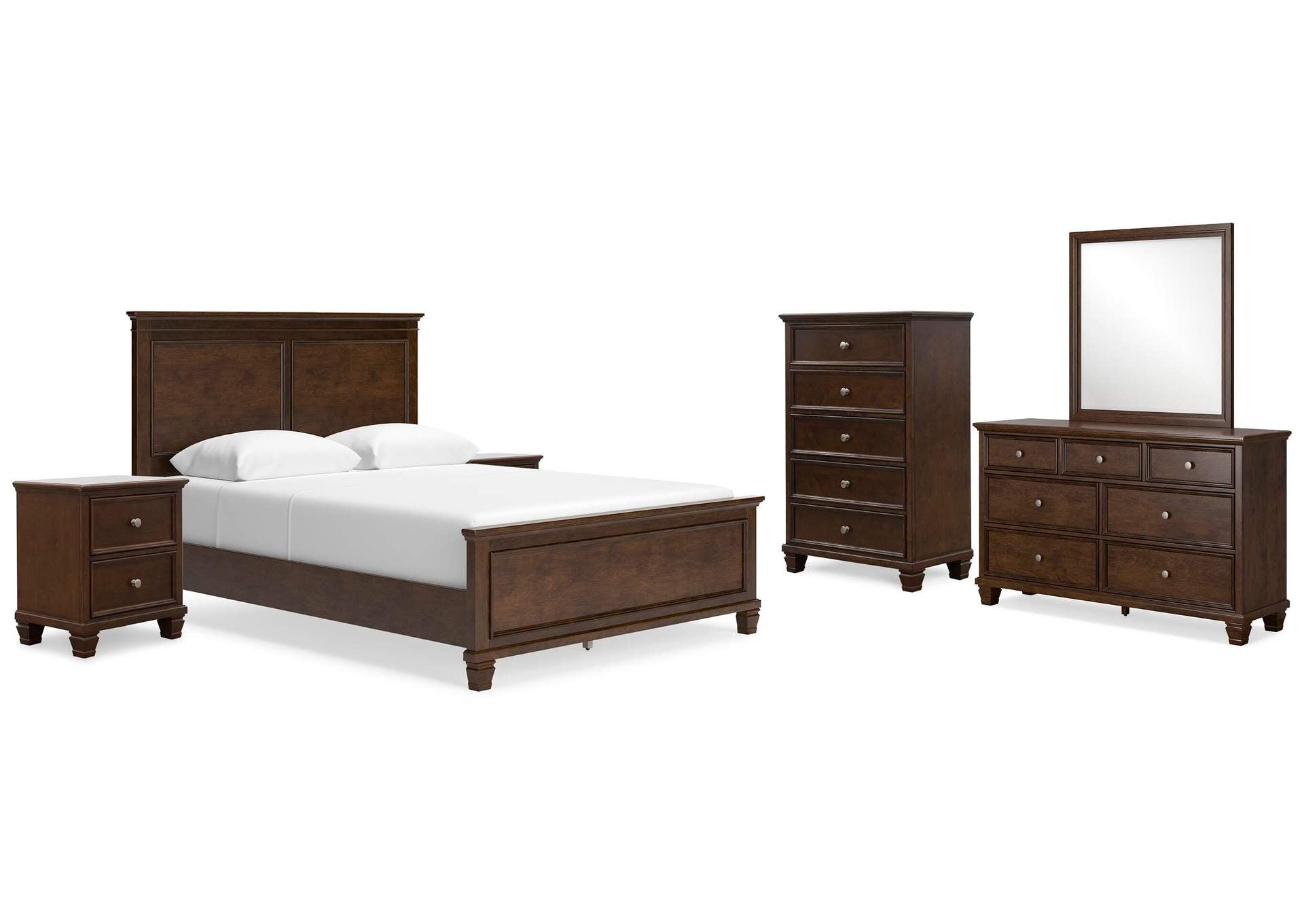 Danabrin Queen Panel Bed with Mirrored Dresser, Chest and 2 Nightstands
