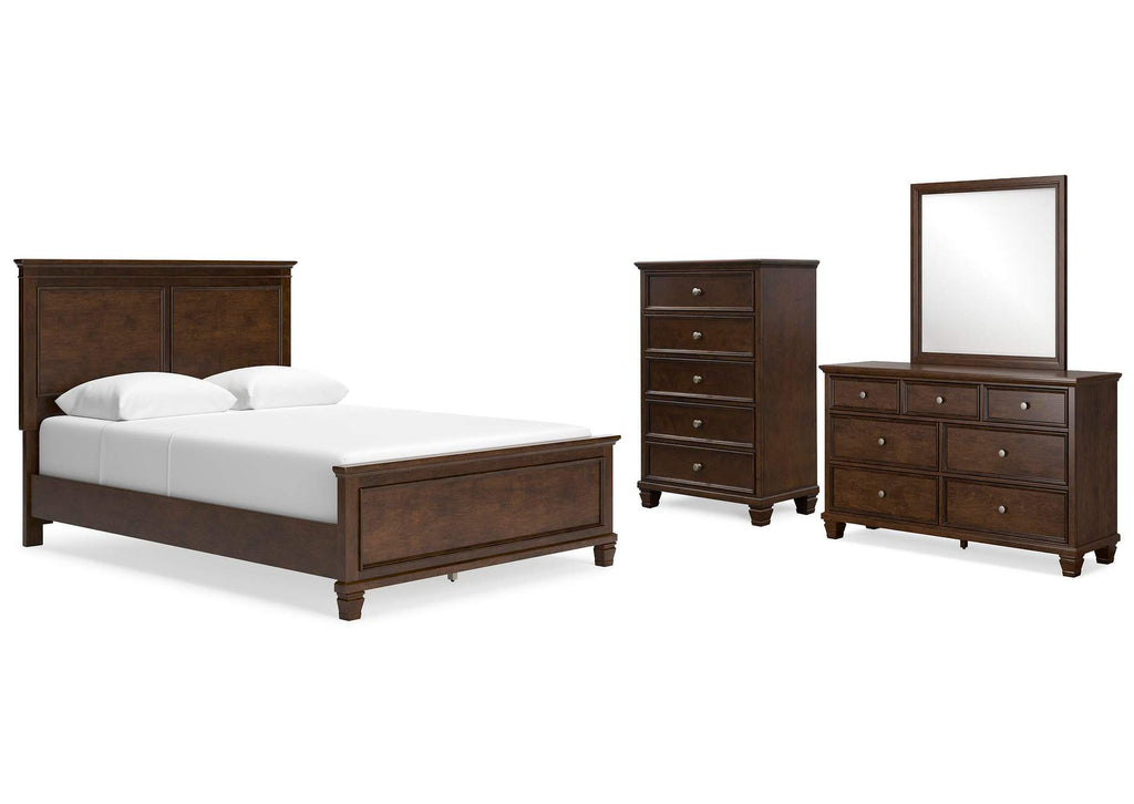 Danabrin Queen Panel Bed with Mirrored Dresser and Chest