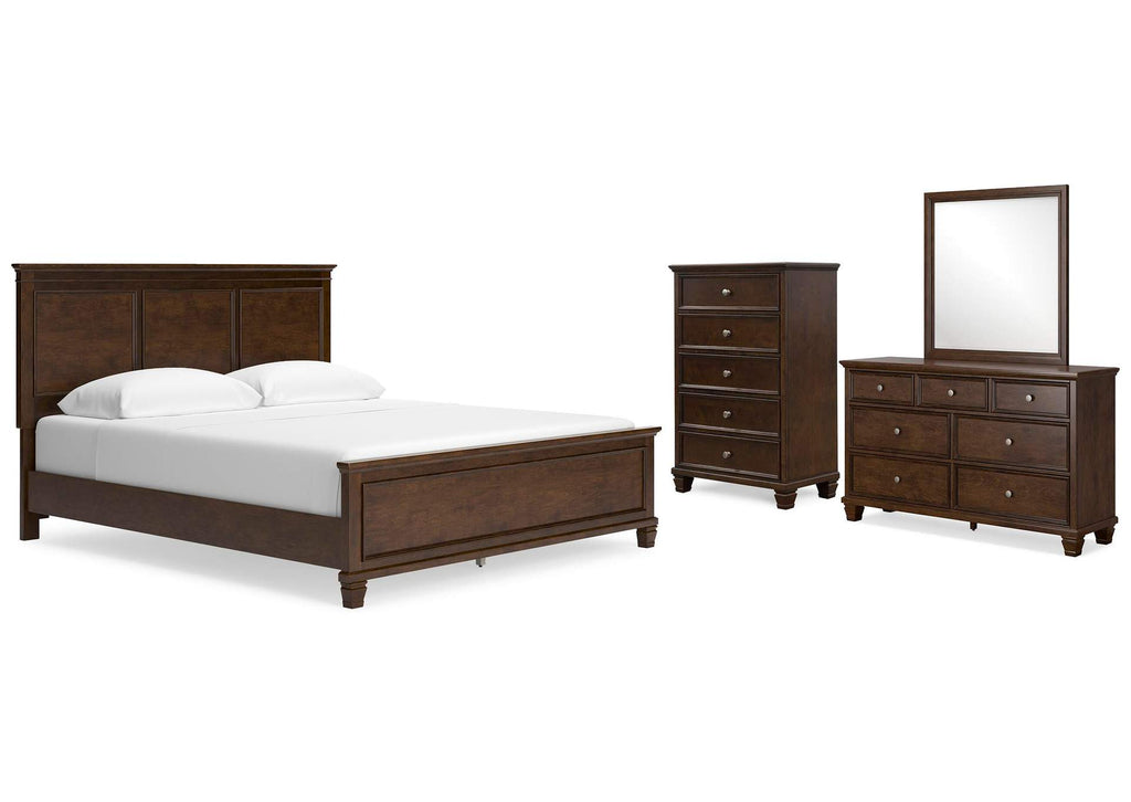 Danabrin California King Panel Bed with Mirrored Dresser and Chest