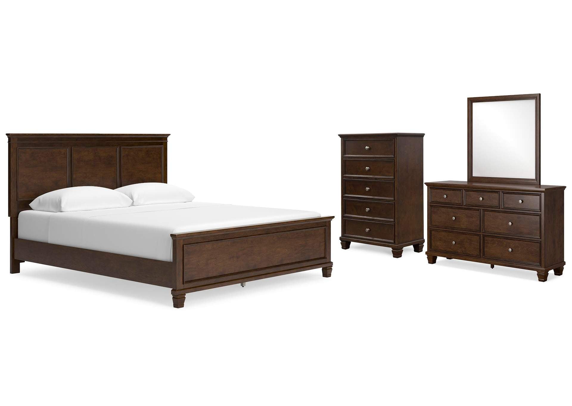 Danabrin California King Panel Bed with Mirrored Dresser and Chest