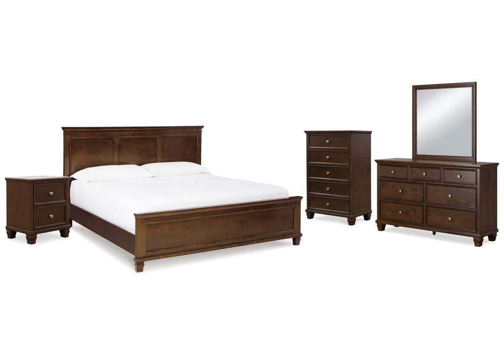 Danabrin King Panel Bed with Mirrored Dresser, Chest and Nightstand
