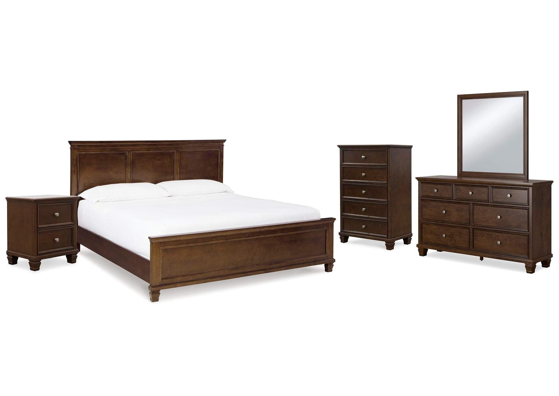 Danabrin King Panel Bed with Mirrored Dresser, Chest and Nightstand