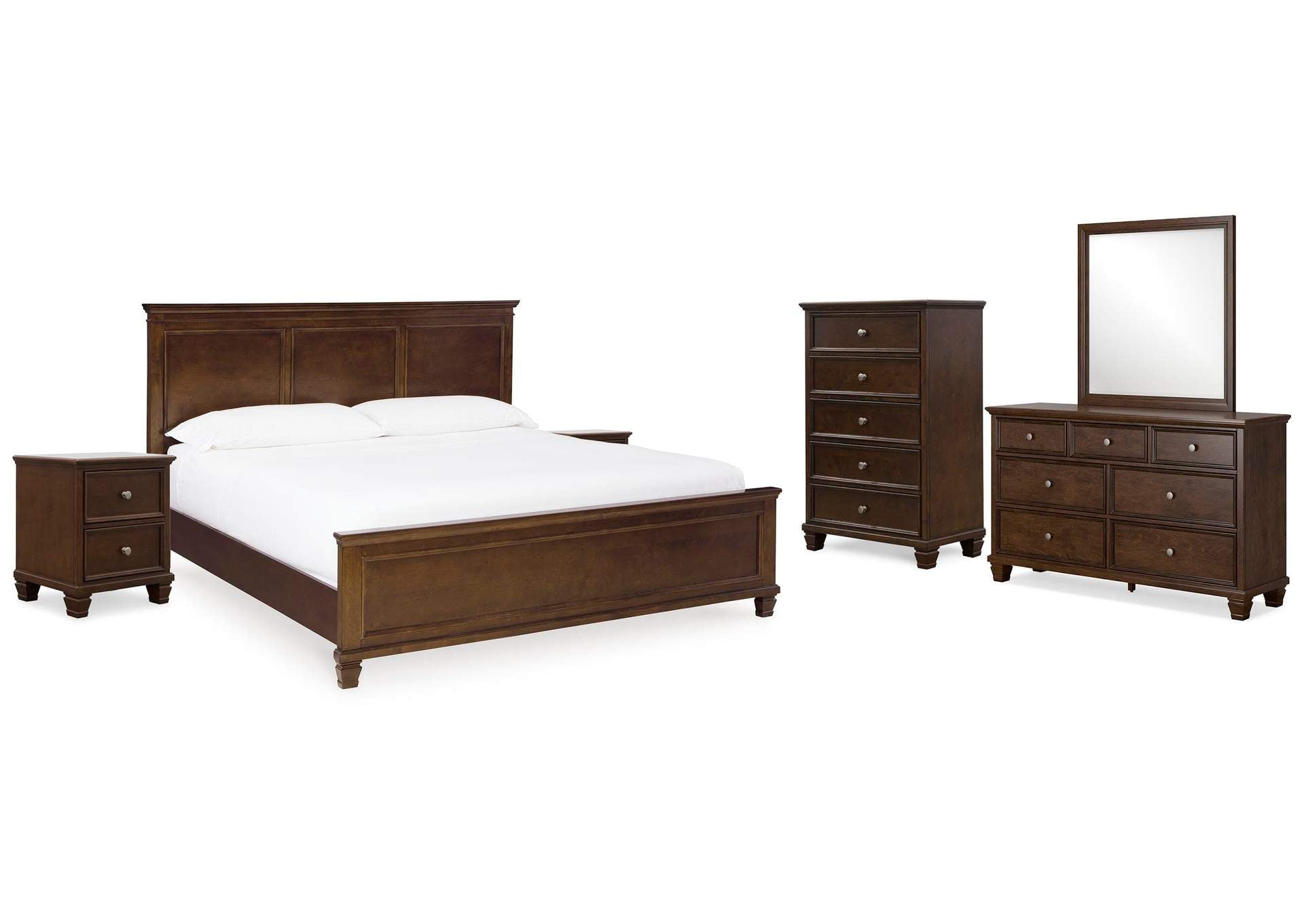 Danabrin King Panel Bed with Mirrored Dresser, Chest and 2 Nightstands