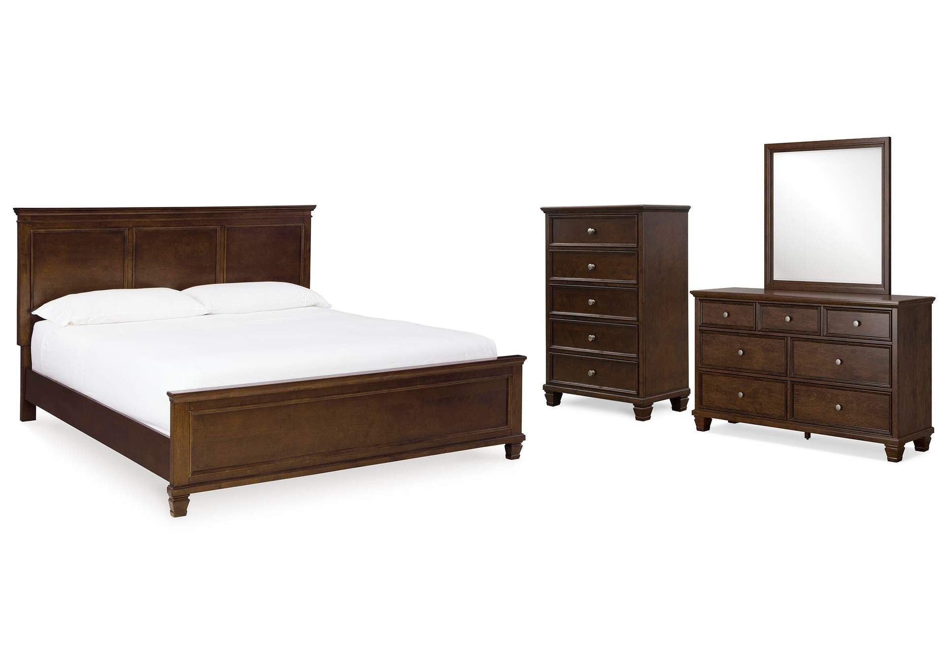 Danabrin King Panel Bed with Mirrored Dresser and Chest