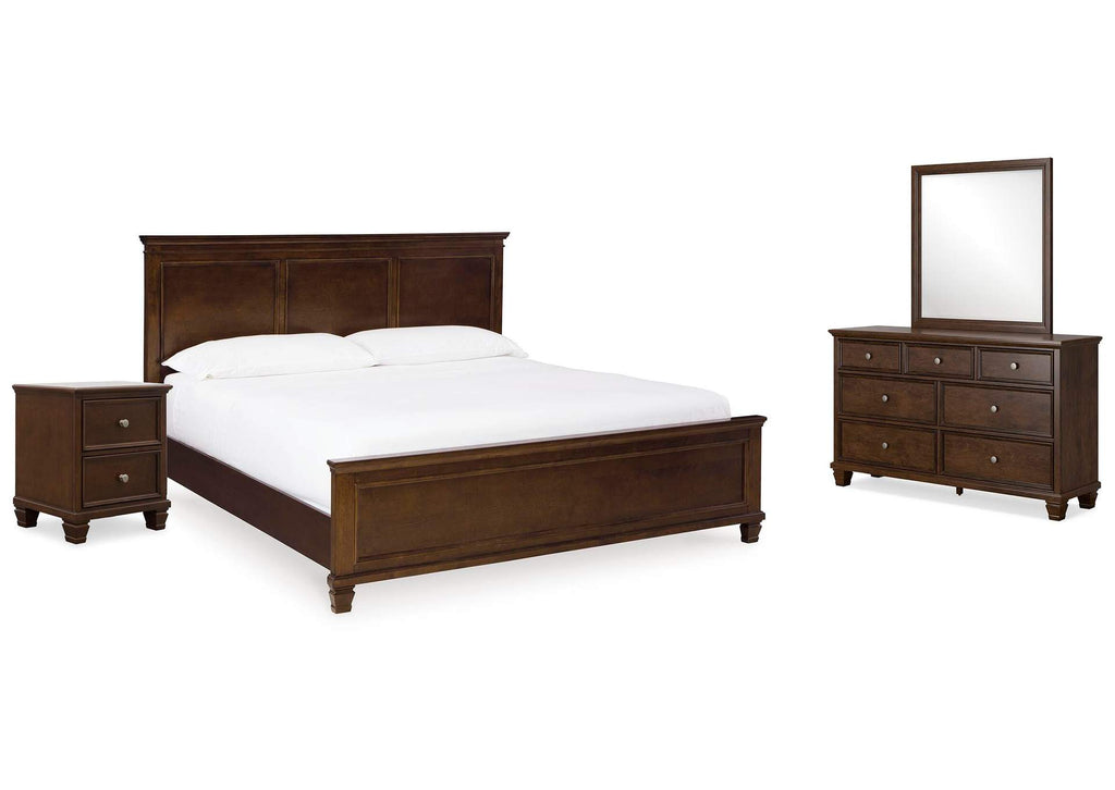 Danabrin King Panel Bed with Mirrored Dresser and Nightstand