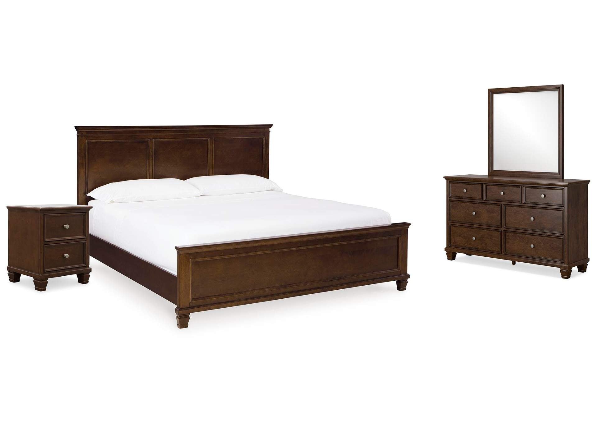 Danabrin King Panel Bed with Mirrored Dresser and Nightstand