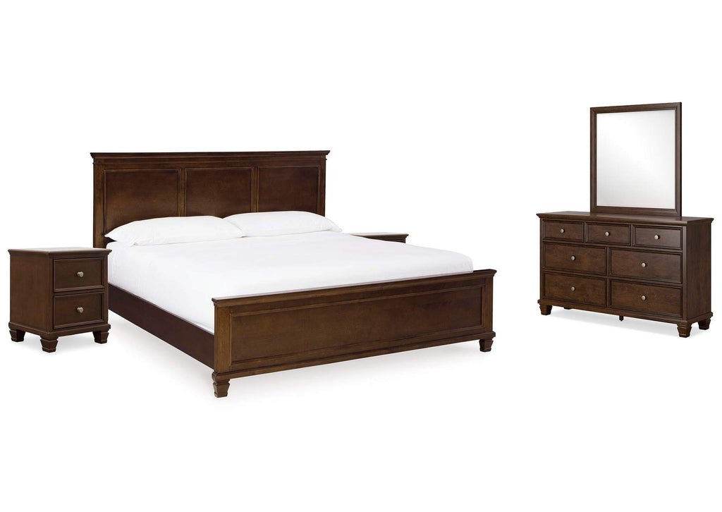 Danabrin King Panel Bed with Mirrored Dresser and 2 Nightstands