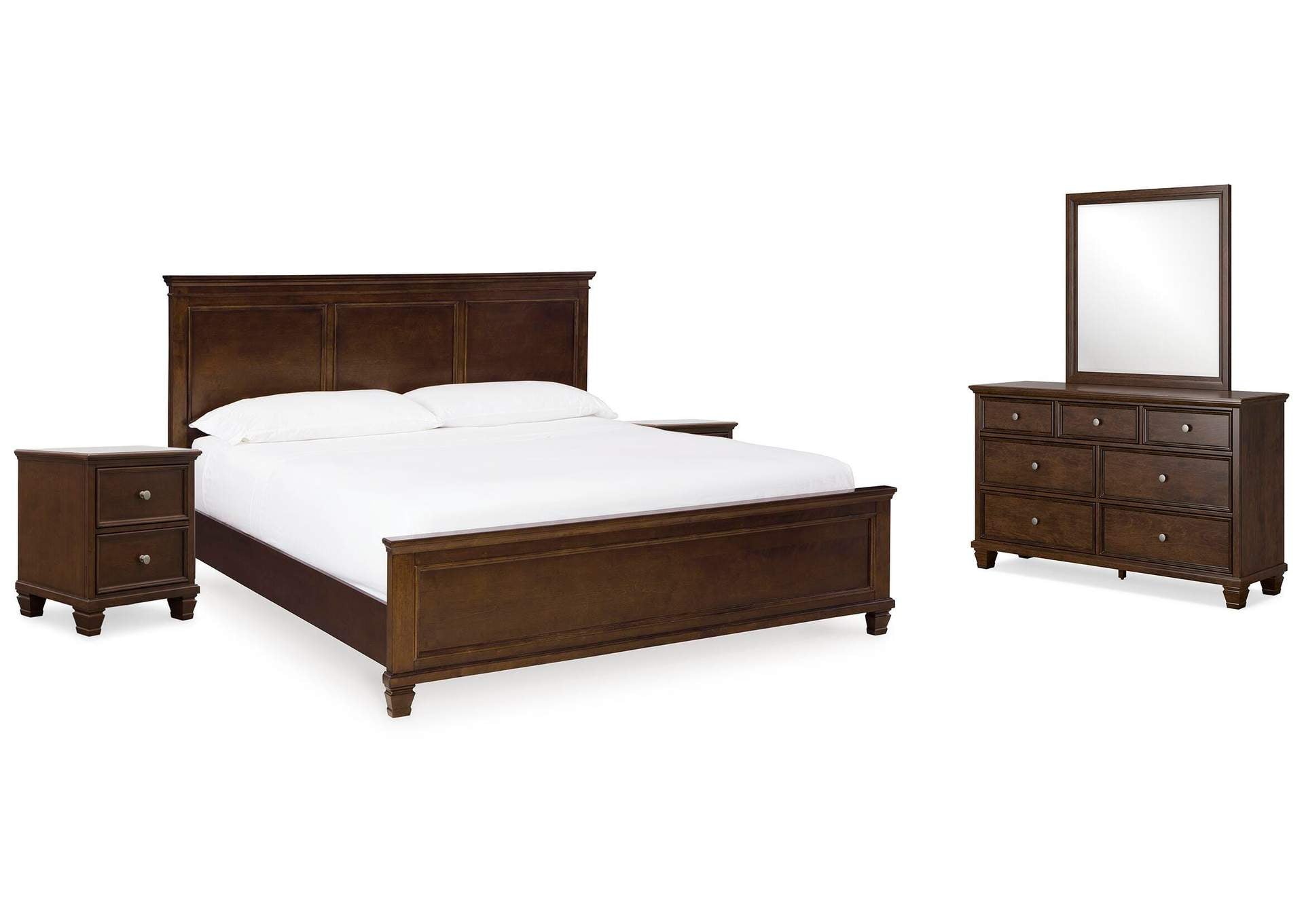 Danabrin King Panel Bed with Mirrored Dresser and 2 Nightstands