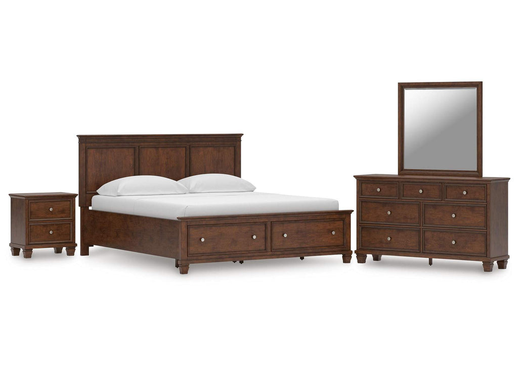 Danabrin California King Panel Storage Bed, Dresser, Mirror and Nightstand