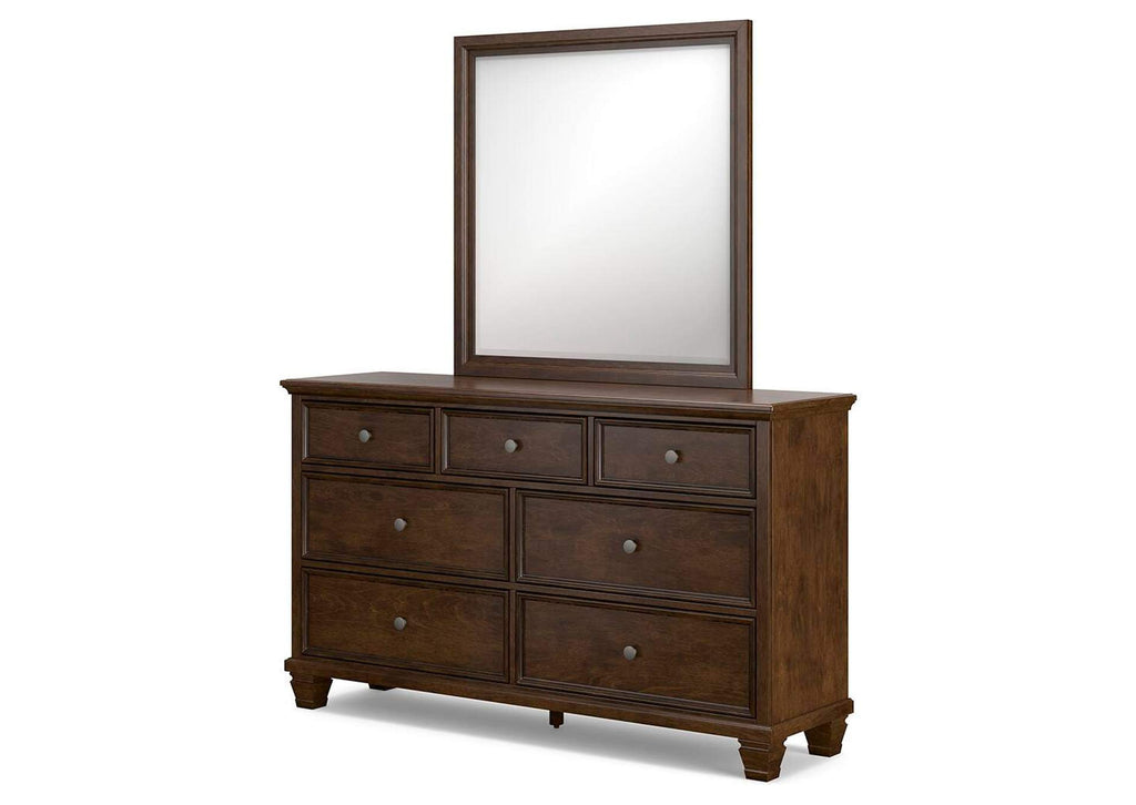 Danabrin California King Panel Storage Bed, Dresser, Mirror and Nightstand angled view