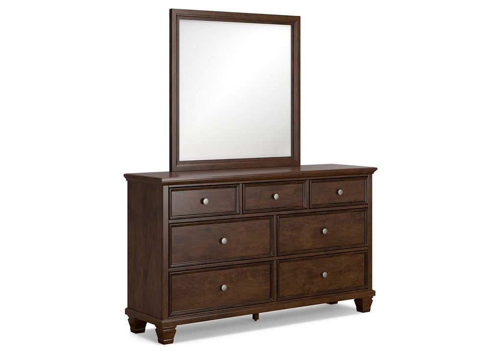 Danabrin Full Panel Bed with Mirrored Dresser and Nightstand angled view
