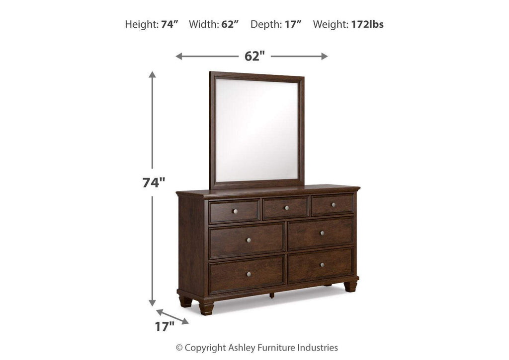 Danabrin Full Panel Bed with Mirrored Dresser, Chest and 2 Nightstands dimensions