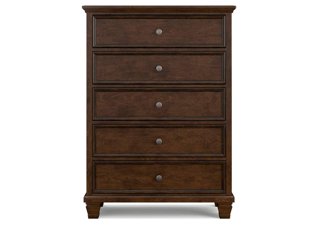 Danabrin Queen Panel Bed with Mirrored Dresser, Chest and Nightstand front view
